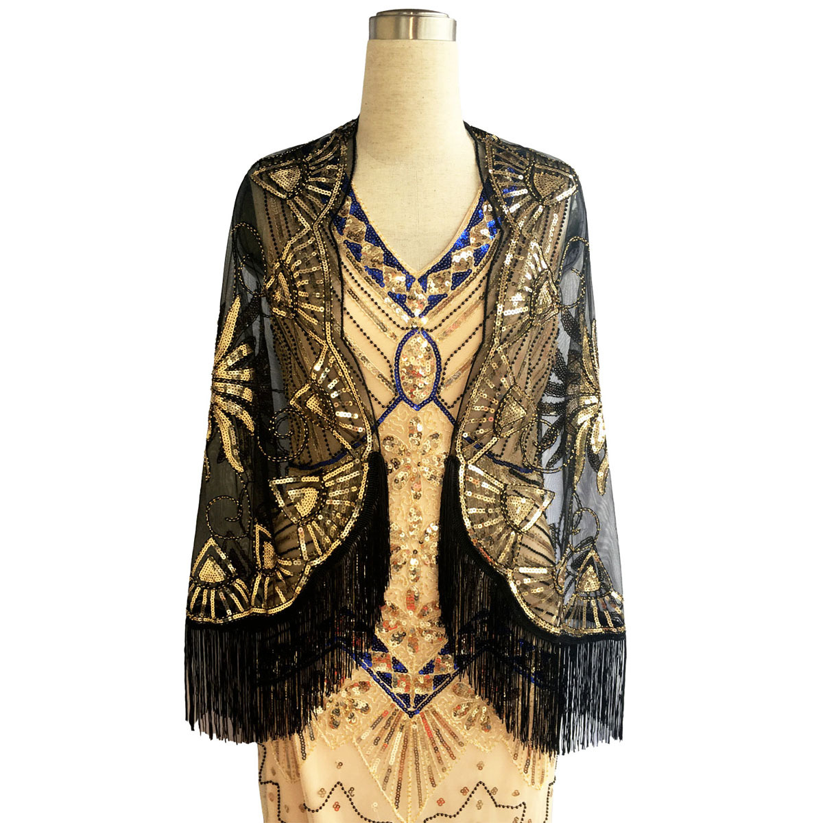 Europa y América borla lentejuelas vestido de noche nuevo banquete vestido de fiesta chal Amazon deseo transfronterizo bufanda desgaste exterior