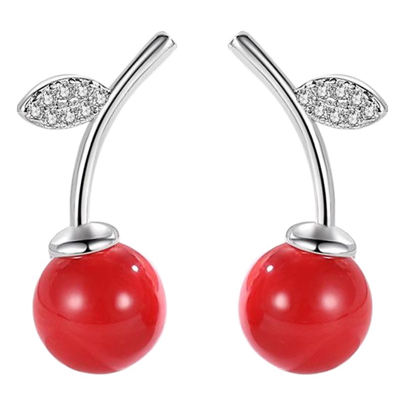 S925 pendientes de perlas de cerezo rojo de plata esterlina de las mujeres pendientes de Corea del Sur elegante celebridad de Internet nuevos pendientes de moda 2020