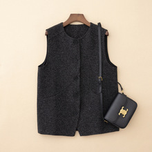 高级感小香风名媛气质毛呢西装马甲背心中长款宽松外套上衣设计感