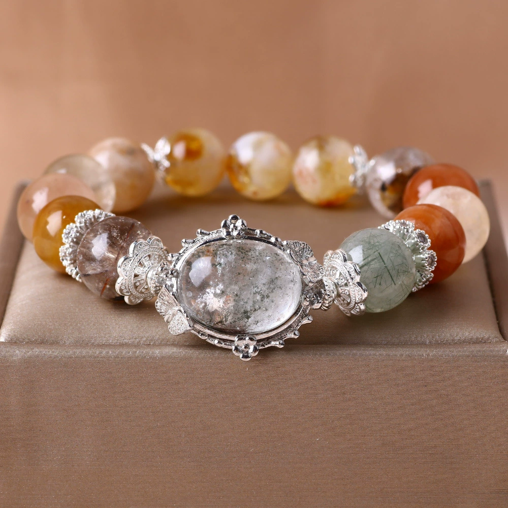 Xiaohongshu Лидер продаж, натуральный цветной кристаллический браслет из кроличьего волоса Duobao Five Elements Yellow Tower Crystal Bracelet DIY для мужчин и женщин