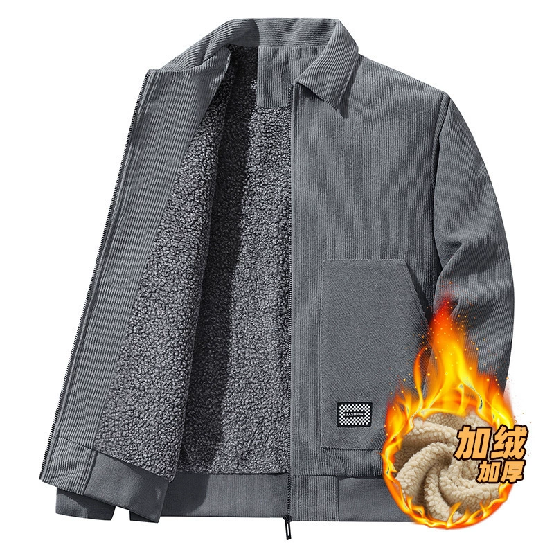 Мужская вельветовая куртка 2024, новая осенне-зимняя, больших размеров, тонкий лацкан, деловой повседневный стиль, на флисовой подкладке