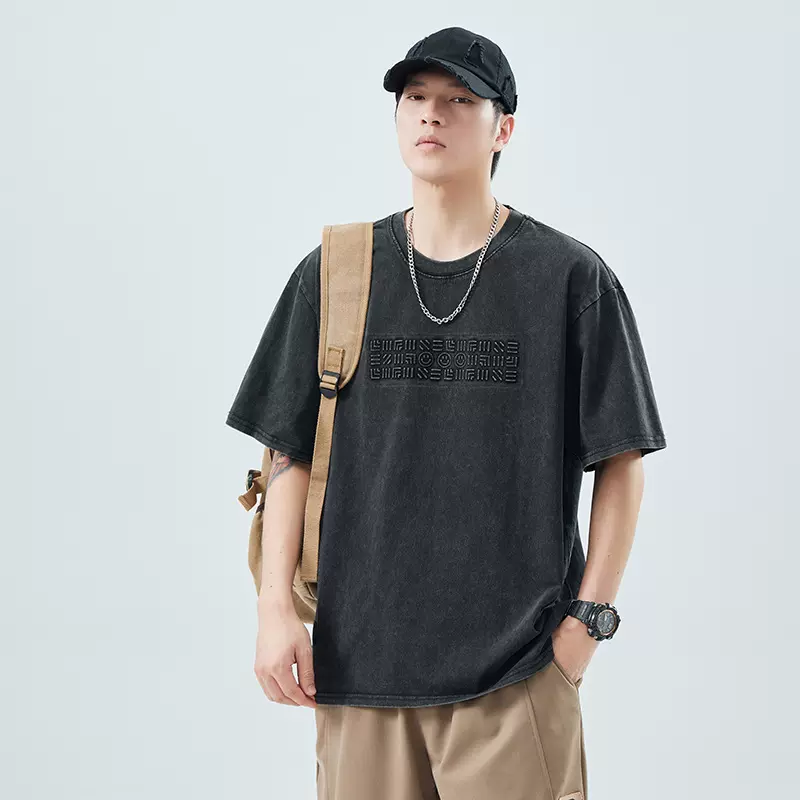 尚谷男装 美式复古重磅T恤男oversize款式潮牌短袖百搭落肩半袖男