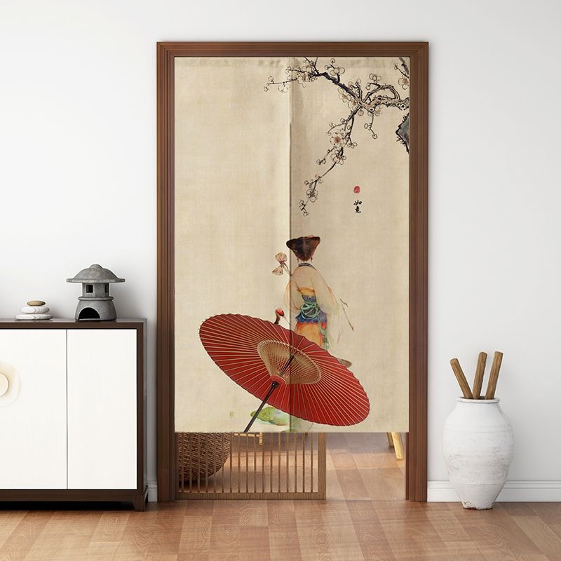 Chinese-Style Door Curtain Room Divider for Home Bedroom Privacy Blocking Hanging Curtain Living Room Toilet Bathroom No-Drill Half Curtain