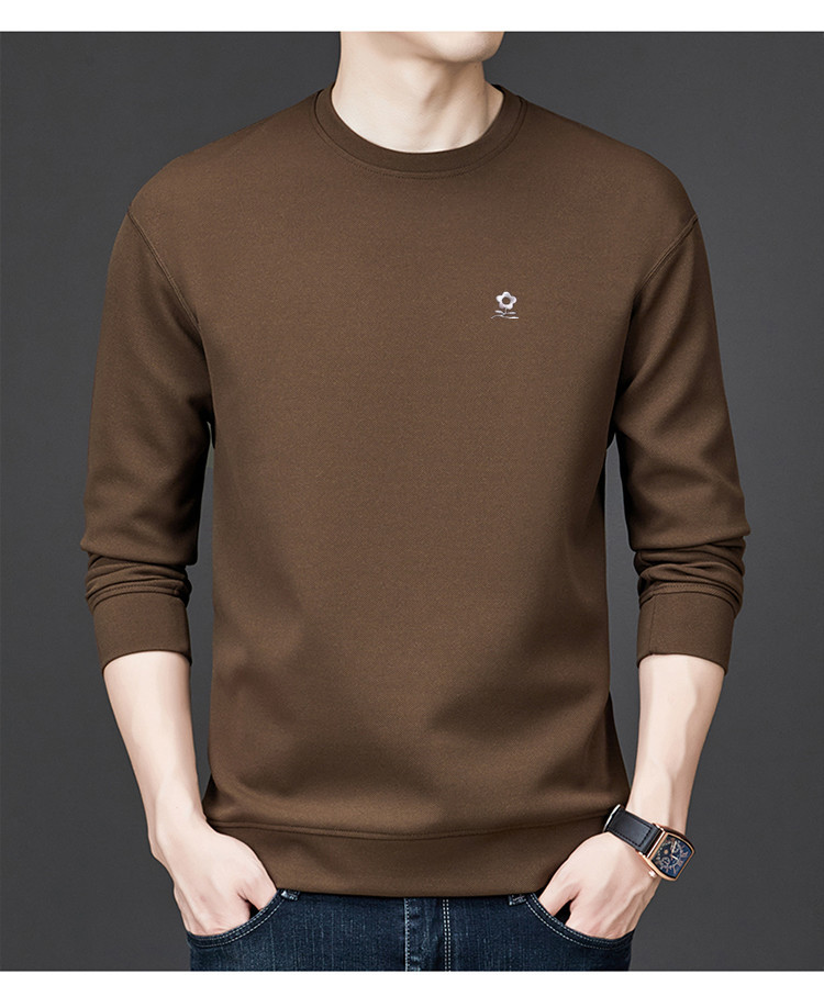 Áo thun nỉ cotton cổ tròn tay dài nam — màu xám đậm chi tiết 5