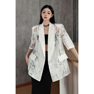 Advanced Hollow Jacquard Suit Jacket Sun Protection Summer New 2025 Suit Loose Thin Casual Top