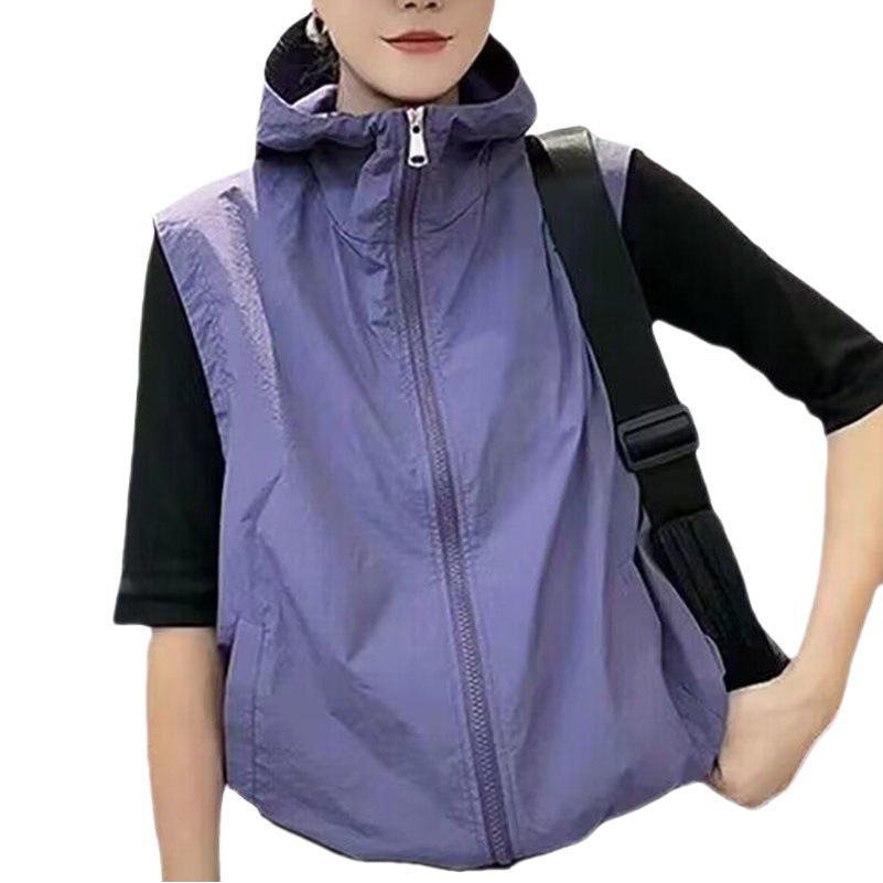 Color sólido chaleco con capucha para las mujeres 2024 nuevo adelgazamiento de moda cremallera delgada superior versátil casual abrigo transpirable image 1