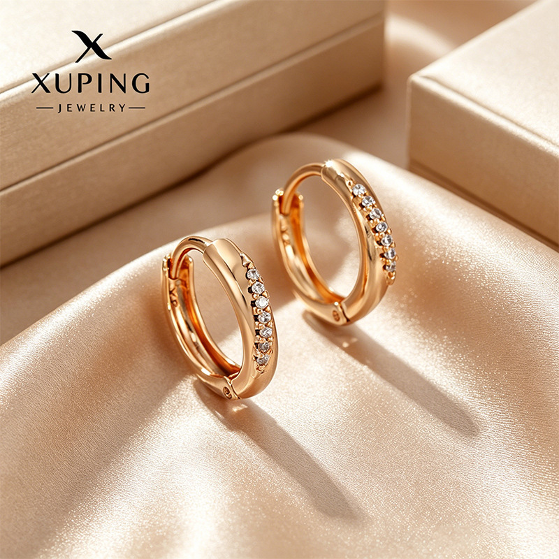 Pendientes de aro Xuping transfronterizos rusos de 18k con incrustaciones de diamantes, joyería de lujo ligero de alta gama al por mayor para mujer.