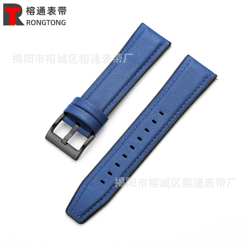 Adecuado para Huawei GT2 Samsung Galaxy suela de goma correa de reloj de cuero correa de muñeca de cuero de microfibra oreja de liberación rápida 20/22mm
