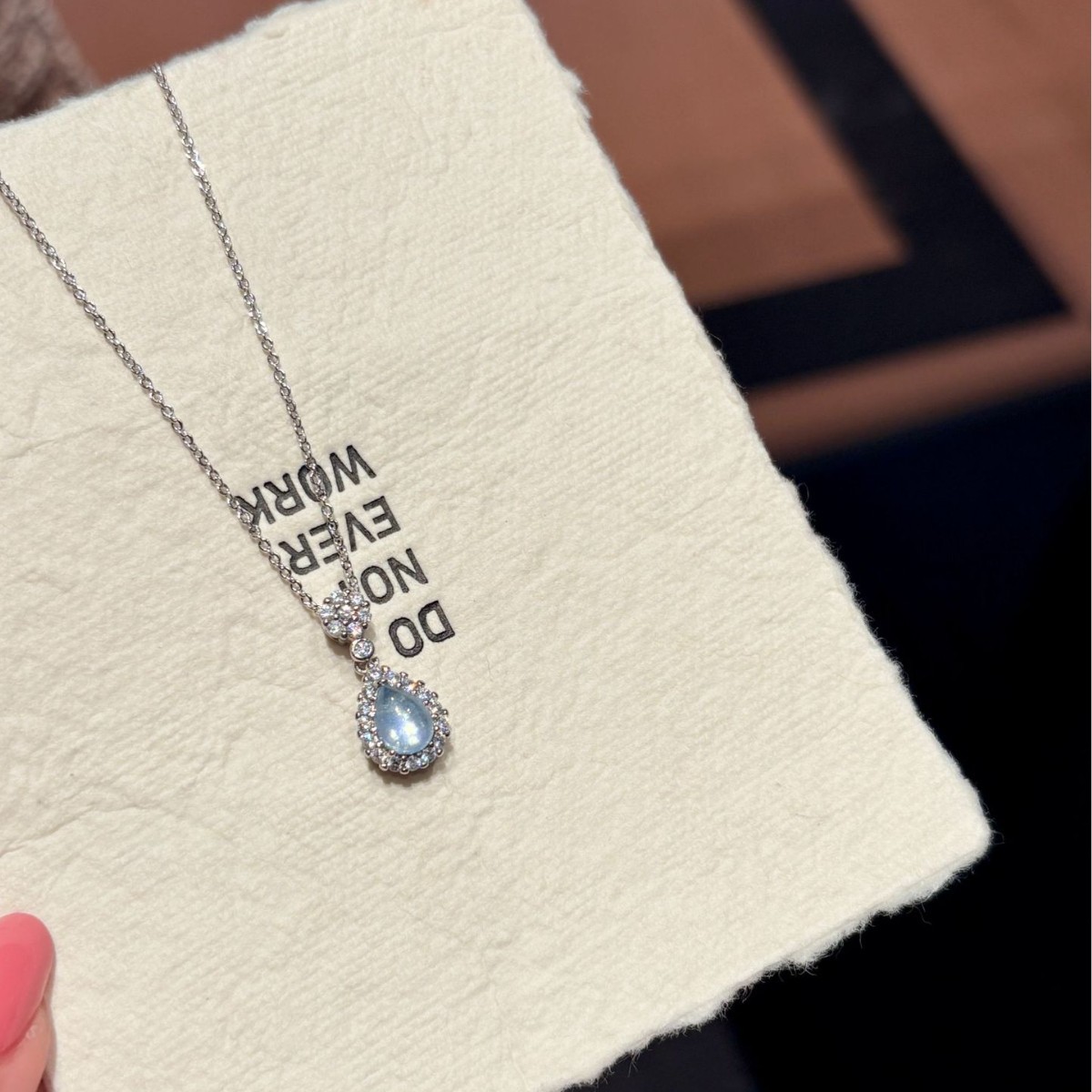 [Blue Tears] Natural Topaz Sparkling Full Diamond Water Drop Pendant Necklace Amber Same Style Clavicle Chain for Women High-End
