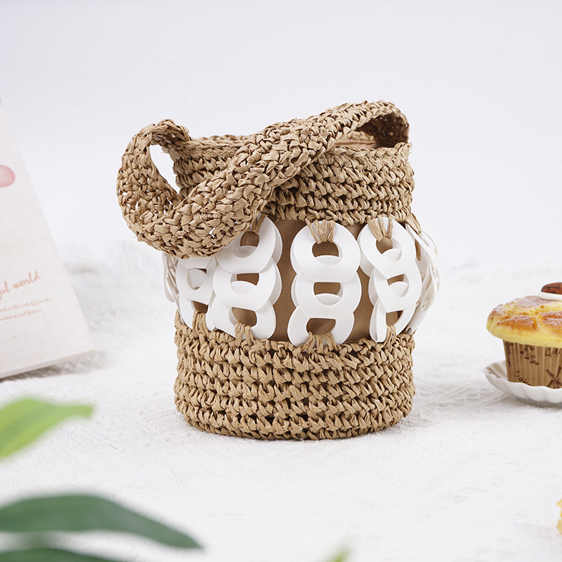 2025 New Portable Crochet Woven Copper Bucket Bag Bucket Bag Straw Bag Distinctive Trendy All-match Straw Bag 2025 New Portable Crochet Woven Copper Bucket Bag Bucket Bag Straw Bag Distinctive Trendy All-match Straw Bag