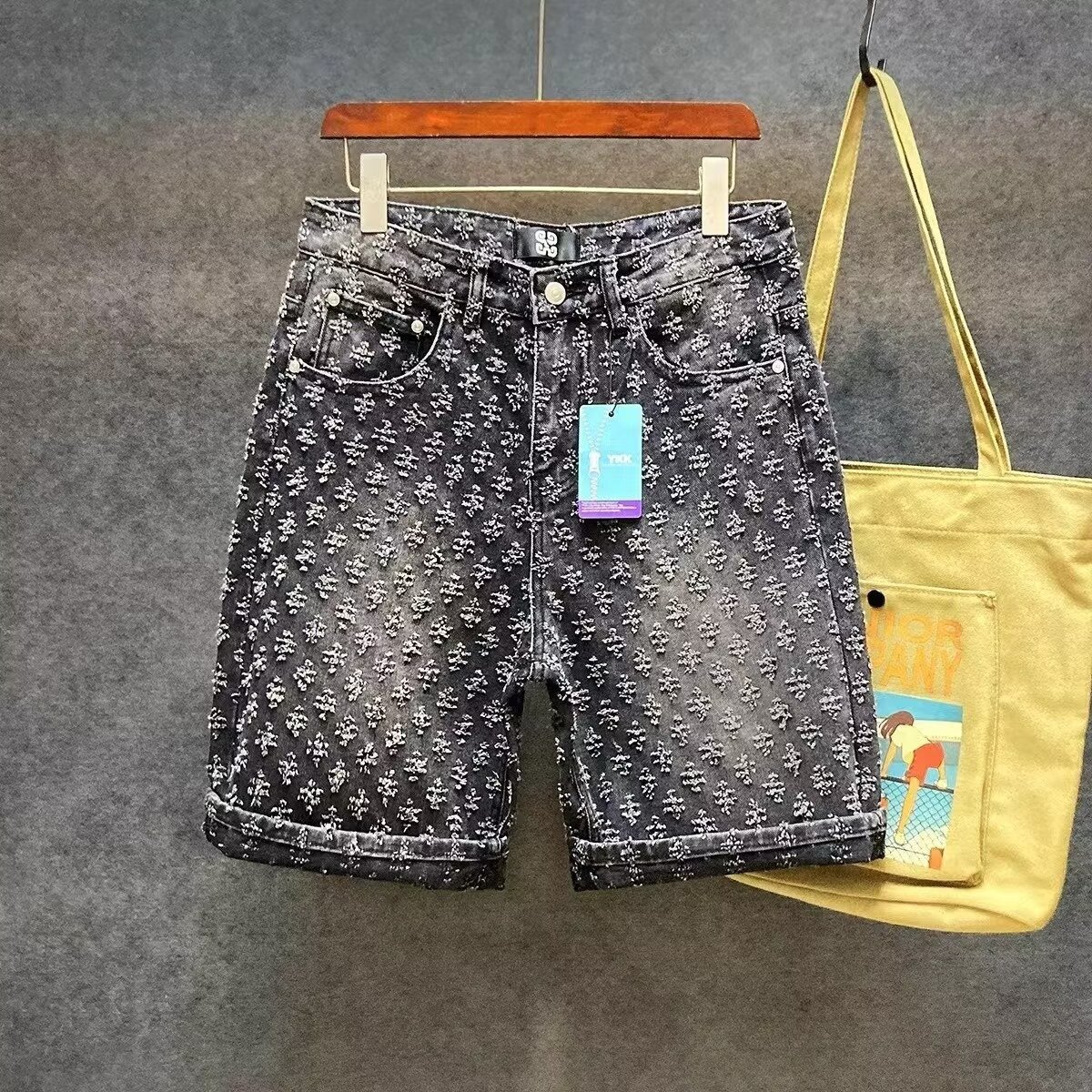 Men's Vintage Denim Summer Casual Five-Point Shorts Trendy Jacquard Jeans For Cool Guys_mkmklike.com