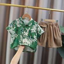 2023夏季新款短袖衬衫中小童两件套休闲夏天童装洋气韩版套装潮款