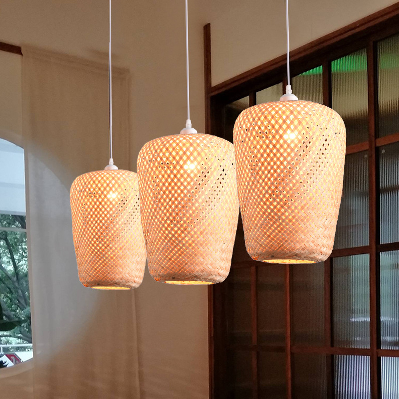 Lámpara de bambú Zen Tea Room restaurante chino B & B lámparas japonés ratán linterna vintage tejido pantalla
