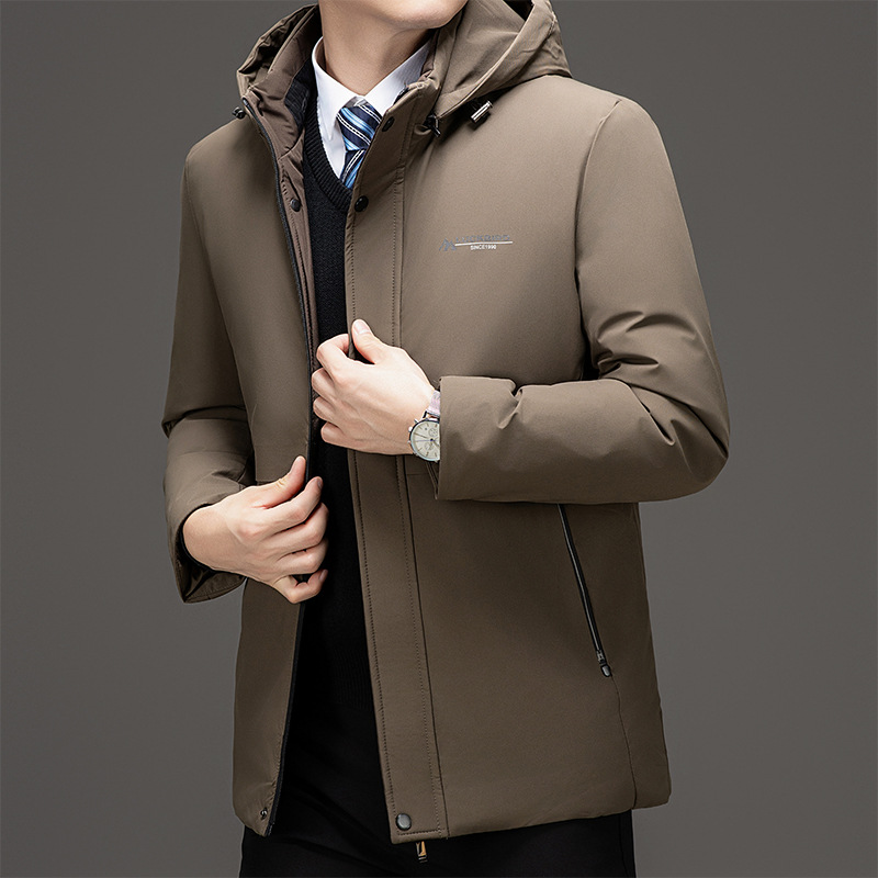 Veste d'hiver décontractée à capuche pour hommes, mi-longue à longue, épaisse et chaude, en coton velours pour papa d'âge moyen et âgé pour hommes_voghion.com