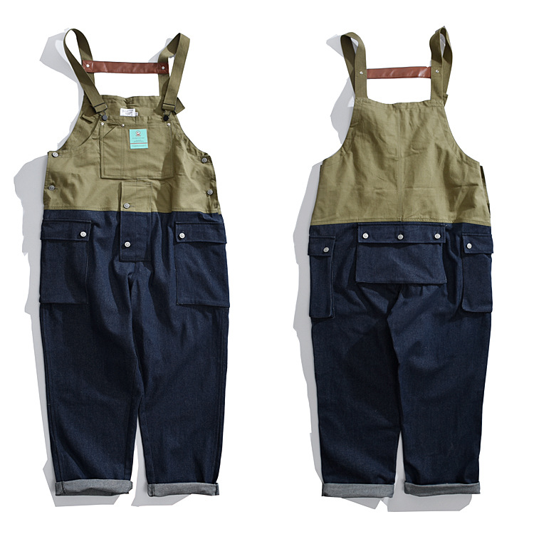 Tuta da lavoro a blocchi di colore, stile maschile, con bretelle, pantaloni da papà, pantaloni in denim, marchio europeo e americano alla moda_voghion.com