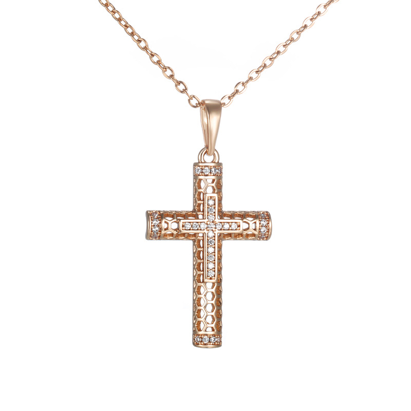 Xuping bronce dorado micro-cristalino piedra hueco colgante de cruz colgante nicho europeo y americano hip-hop personalidad colgante para hombres y mujeres