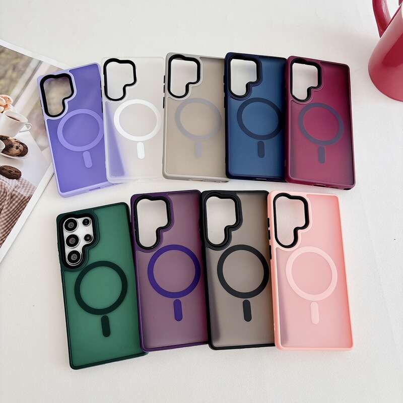 Magsafe Is Suitable for Samsung S24 Mobile Phone Case Acrylic Magnetic Suction S25Ultra Soft Color Frosted Skin Feel 23Plus