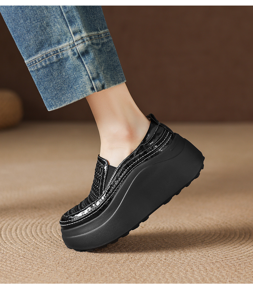 Giày sandal cao gót nữ hở mũi đế dày da thật mũi tròn phong cách lười — màu đen, màu trắng ngà chi tiết 20