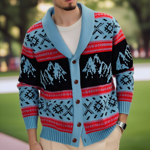 Foreign Trade Cross-border Men's European and American Vintage Jacquard Knitted Jacket Outdoor Winter Thickened Cardigan Sweater SY0173