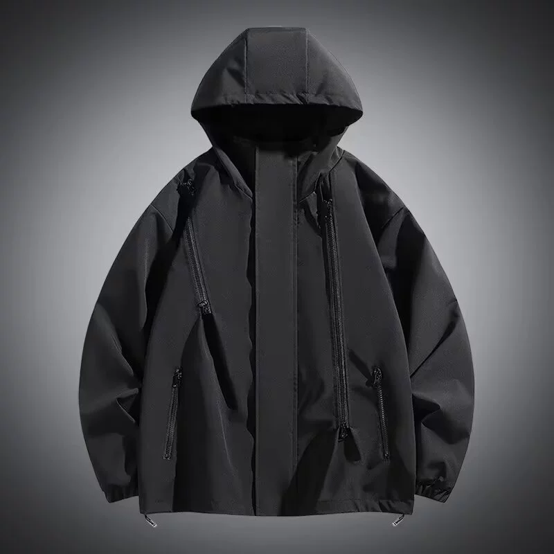 2024 весна и осень минималистичная мода повседневная капюшон с тремя защитными молниями