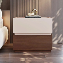 意式极简轻奢高级感胡桃木实木床头柜卧室免安装落地床边收纳柜子