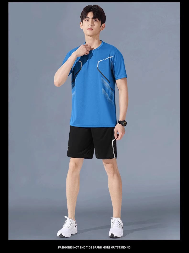 Sommerliches Indoor-Sport-Kurzarm-Set, Fitness für Damen, Outdoor-Laufbekleidung, schnelltrocknend, Herren-Eisseiden-Sportbekleidung, Schwarz_voghion.com