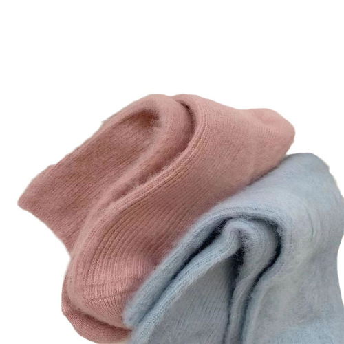 Soft, waxy, pure color plush breathable socks for women in autumn and winter with velvet, thick vertical stripe pattern, middle tube socks, warm piled socks