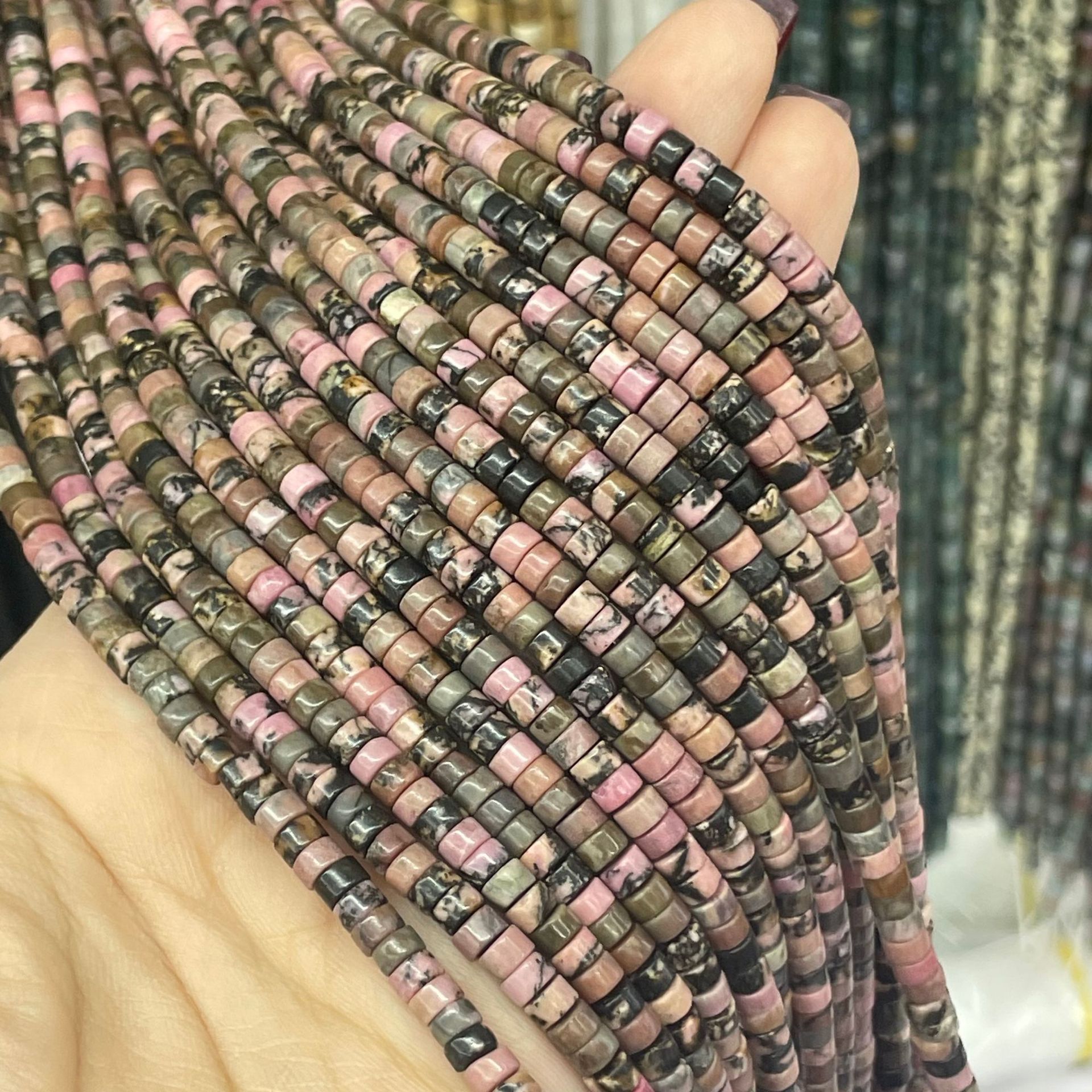 High quality rose stone 2*4MM straight cut buckle piece natural…