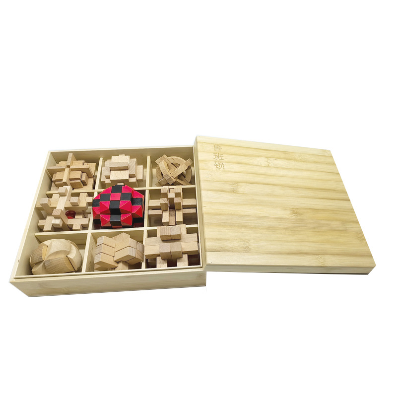 Kong Ming Lock Luban Lock Set Juguetes educativos para niños Estudiantes de primaria 7 años Descompresión intelectual Nueve bloques de construcción de cadena Personalización