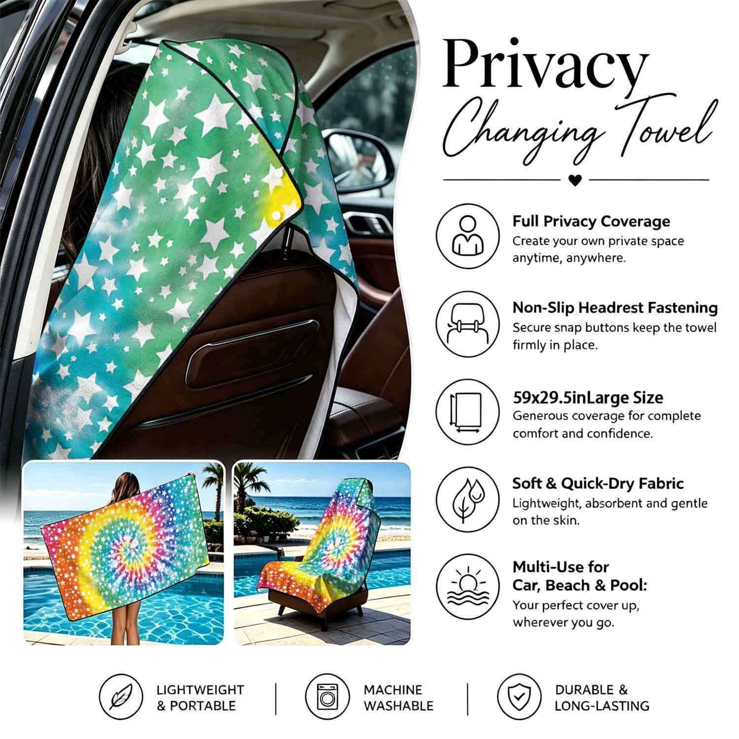 Printed bath towel and car seat cover 2-in-1, ultra-fine fiber outdoor beach and car dual-use universal seat cushion