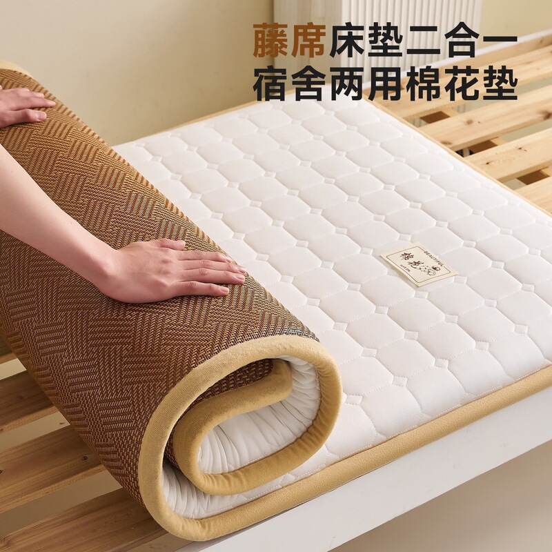 2026 New Model Xinjiang Cotton Mattress Mat, One Side Rattan and One Side Cotton, Student Dormitory Cotton Mat, Dual-Use for Winter and Summer