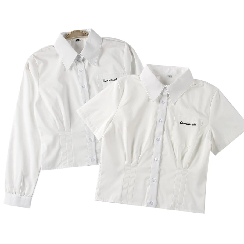 Рубашка старшей сестры Hualing Mrs. Top Белая рубашка с короткими рукавами Женская летняя рубашка JK Униформа с плотной талией 」