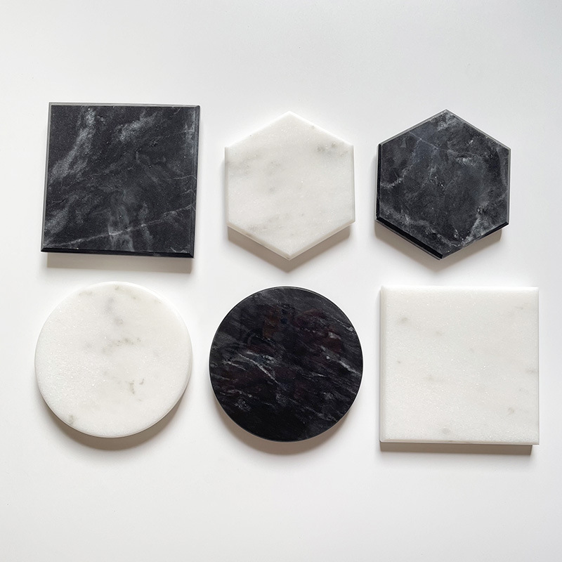 Factory supply black and white natural marble coaster Nordic home hotel placemat supplies wholesale coffee coaster