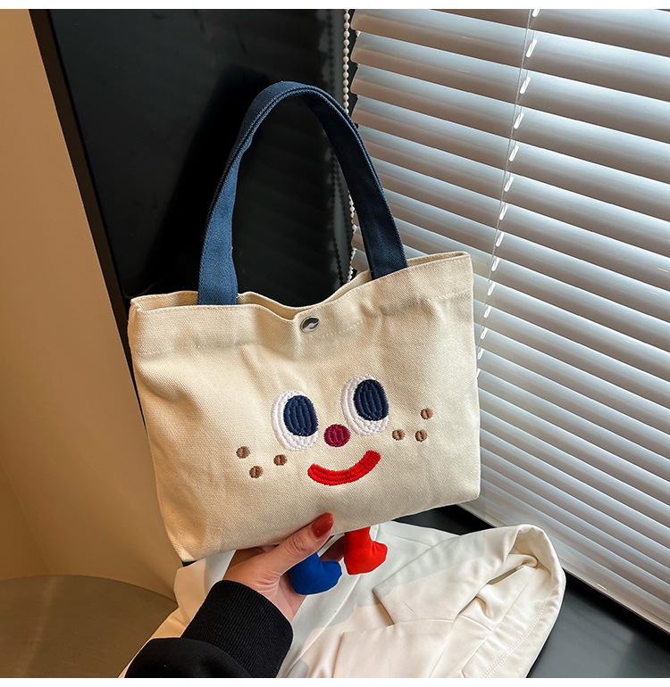ins mini canvas bag, cute peach tote bag, Korean girl snack bento small bag canvas bag wholesale undefined