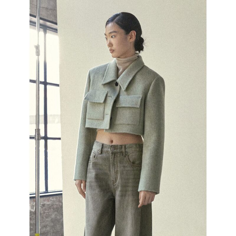 [Colline] Colne New Alpaca Wool Double-Pocket Short Jacket with Small Lapel C3342