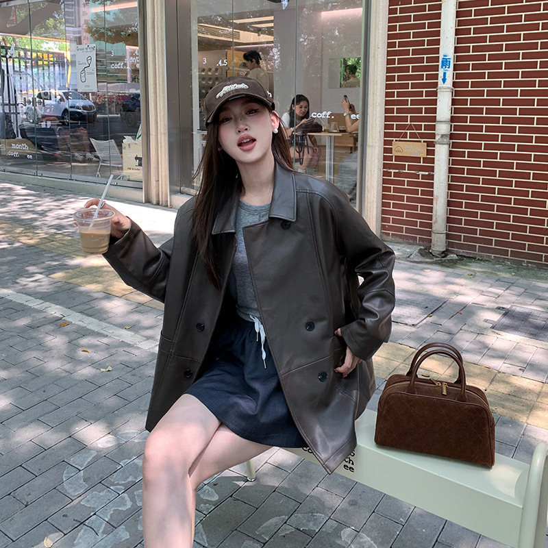 鸿衫早秋新款高级感皮衣外套气质显瘦休闲百搭设计感皮外套女