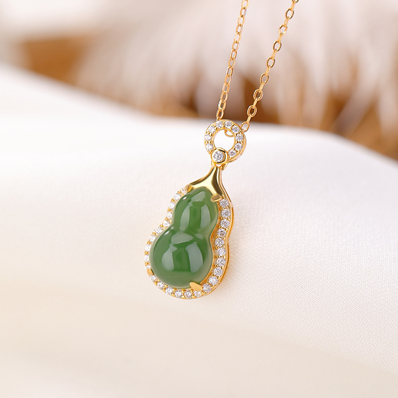 Mặt dây chuyền bạc S925 mạ vàng hình bầu Fulu phong cách cổ điển Trung Hoa — Mẫu vàng (không có dây chuyền)