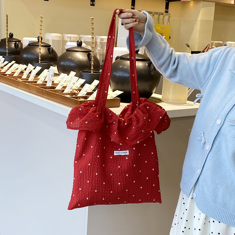 메쉬 러플 숄더 레드