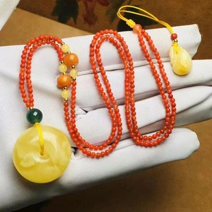 Natural Beeswax Safety Buckle Pendant Chicken Fat Yellow Waxy Rich Matchinging Nanhong Long Necklace Ketang Jewelry Wholesale