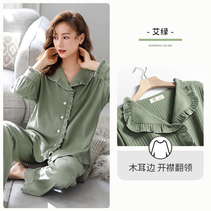Pijamas de mujer primavera y otoño 100% algodón de manga larga ropa para el hogar Otoño e Invierno traje fino de talla grande