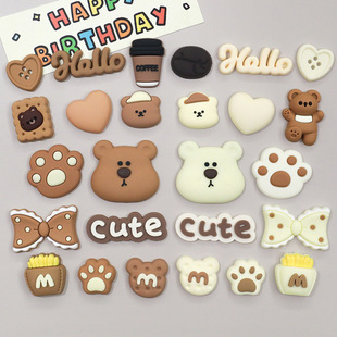 Cartoon Bread Bear Footprint Letter PVC Soft Glue Accessories DIY Mobile Phone Case Slippers Decorative iPad Case Water Cup Patch