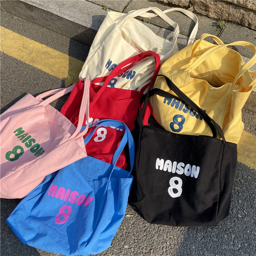 Bags Women's Large Capacity Shoulder Canvas Bag Versatile Casual Letter Print Student Class Tote Shopping Bag