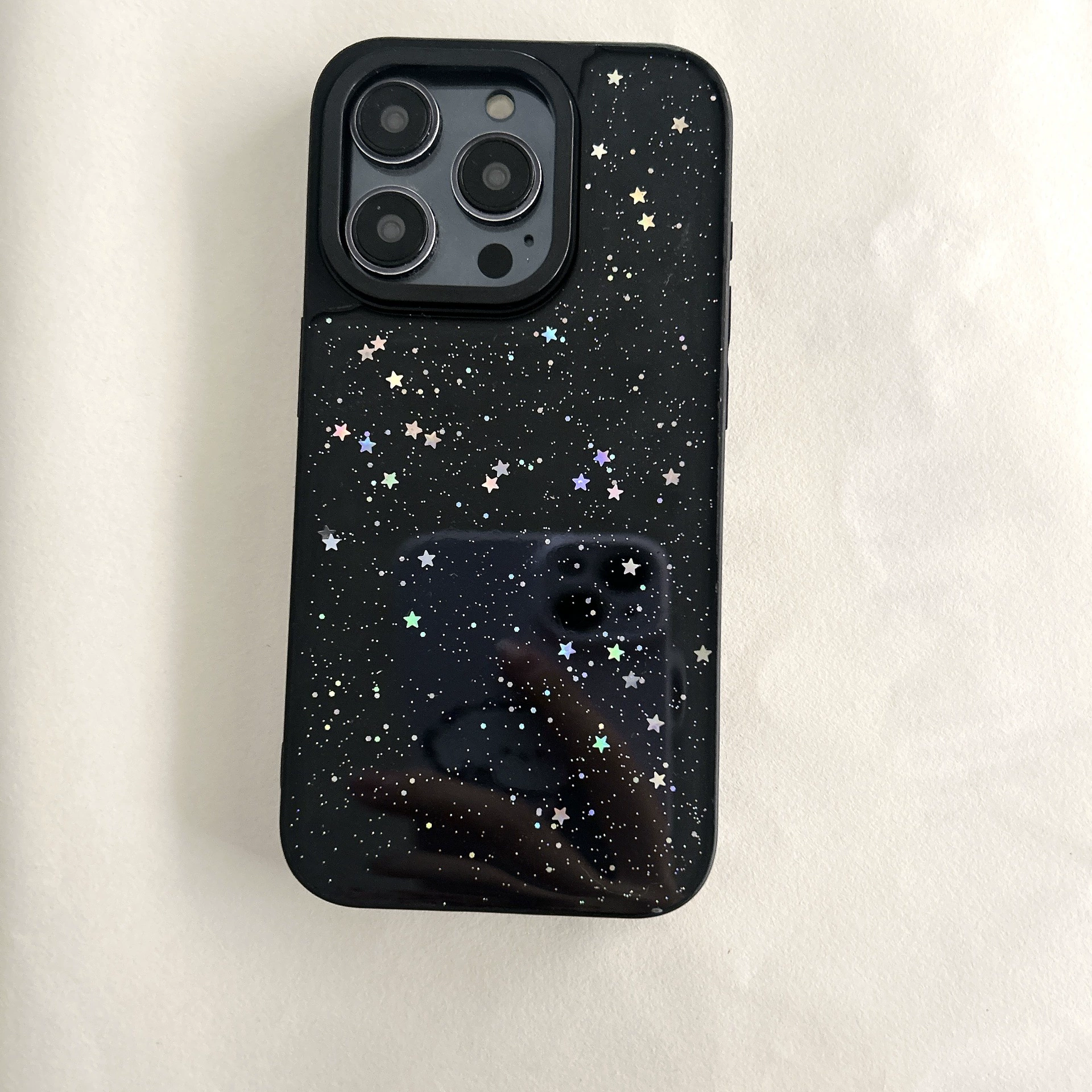 Чехол для iPhone совместимый, чёрный со звёздным блеском, 2‑каратный декор