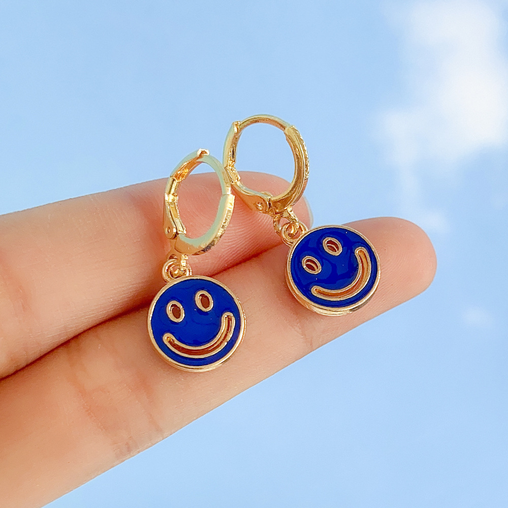 Europe and America Cross Border New Personalized Creative Smiley Face Earrings Fashion Hollowedout DoubleSided Multicolor Smiley Face Ear Clip Accessories Jewelrypicture10