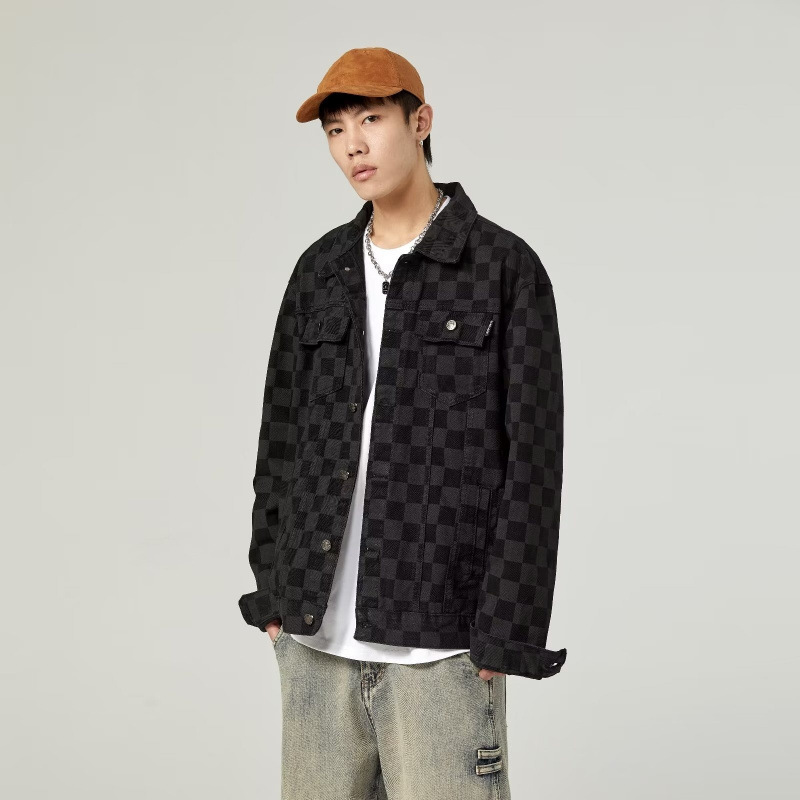 Veste en jean, veste polyvalente à manches longues et col montant pour homme, coupe slim jeune, imprimé tendance de marque_voghion.com