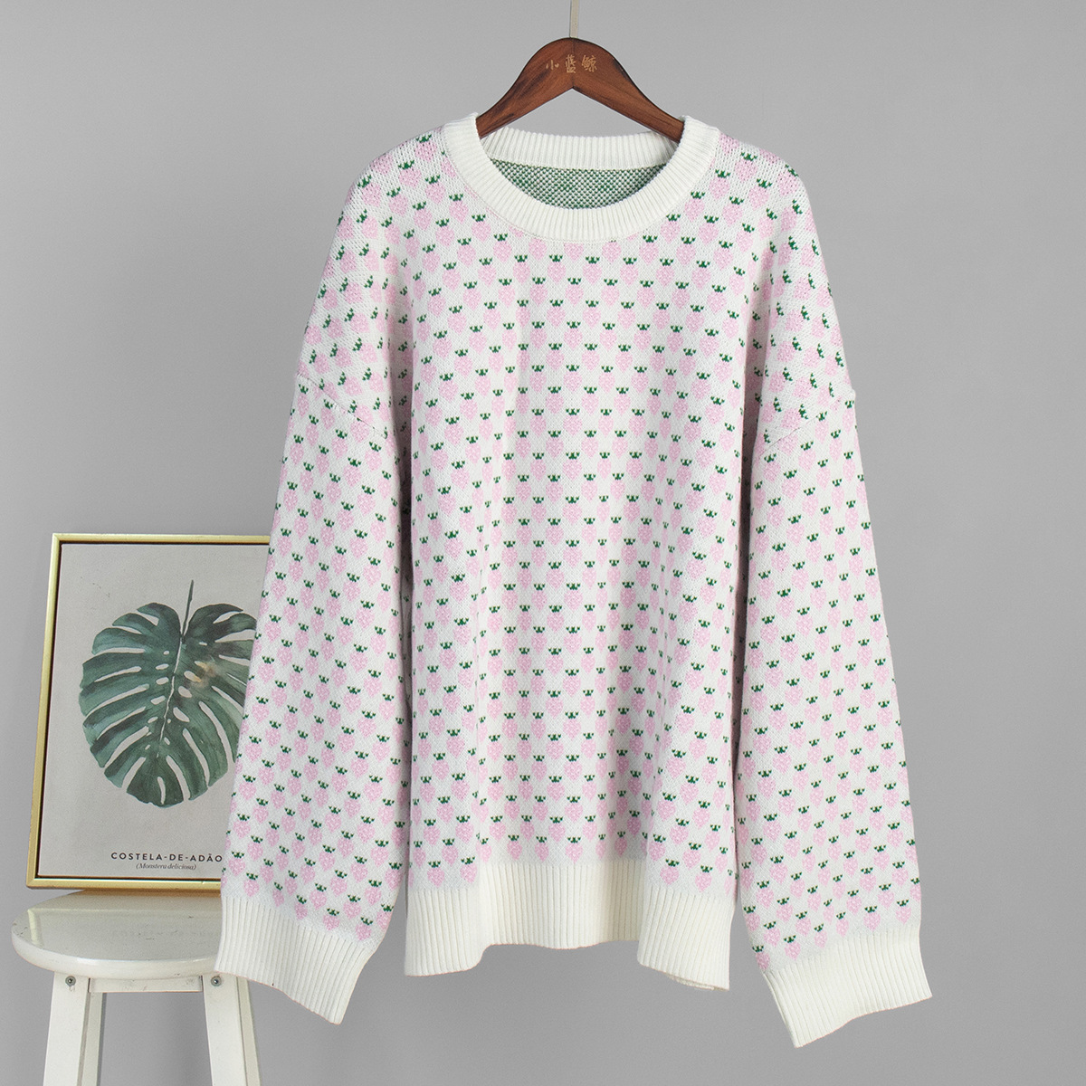 Suéter jacquard de fresa transfronteriza Europa y los Estados Unidos 2025, otoño y invierno nuevo collar redondo jersey suéter de impresión suelta para mujeres image 7