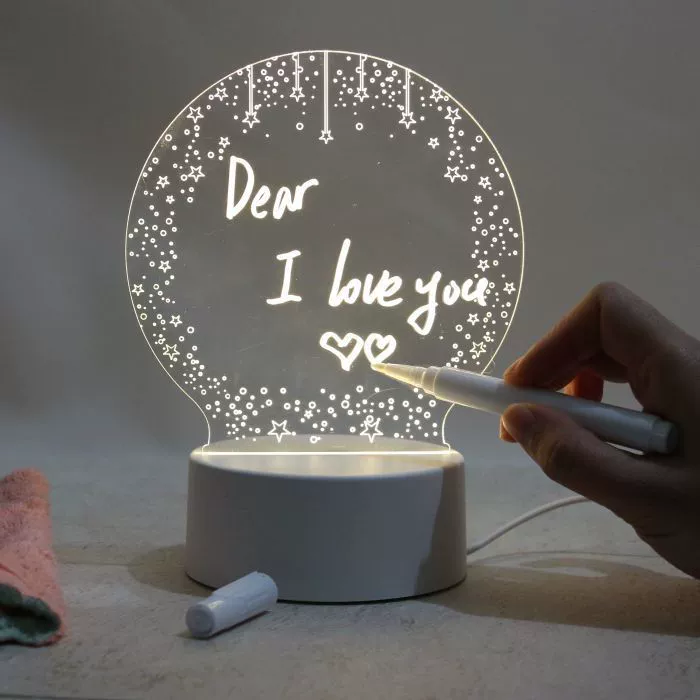 3D acrylic erasable night light, 4 W, USB, customizable acrylic panel and logo-capable base