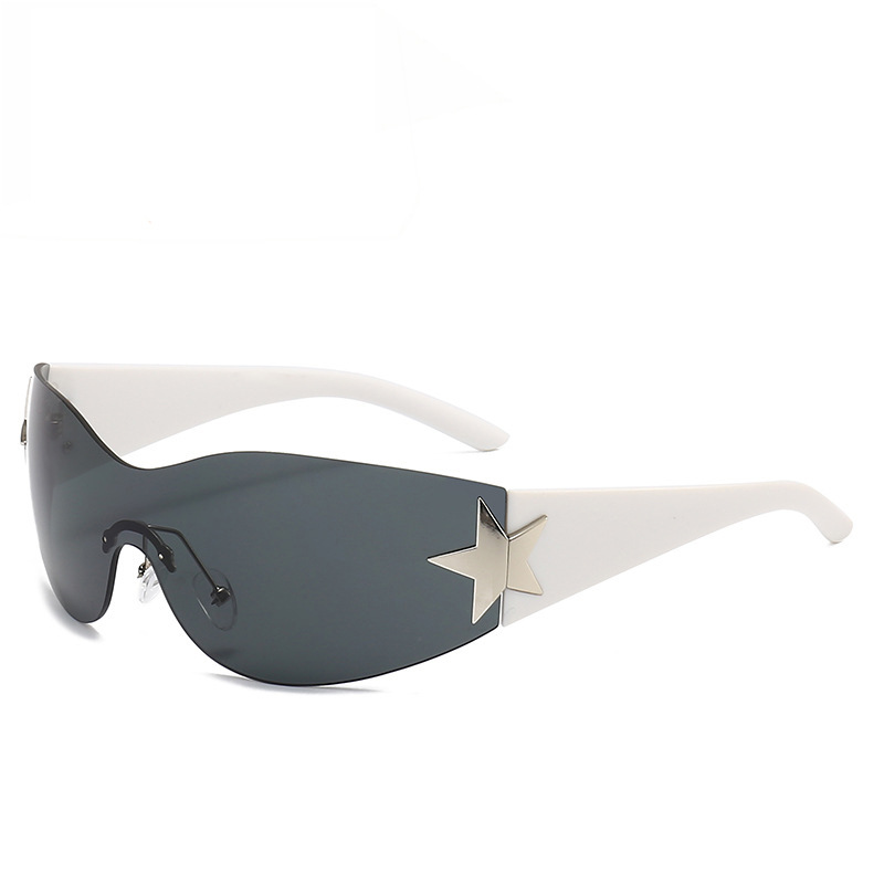 Estrella de cinco puntas sin marco europeo y americano transfronterizo integrado gafas de sol estilo piloto de moda 2023 gafas de sol cóncavas