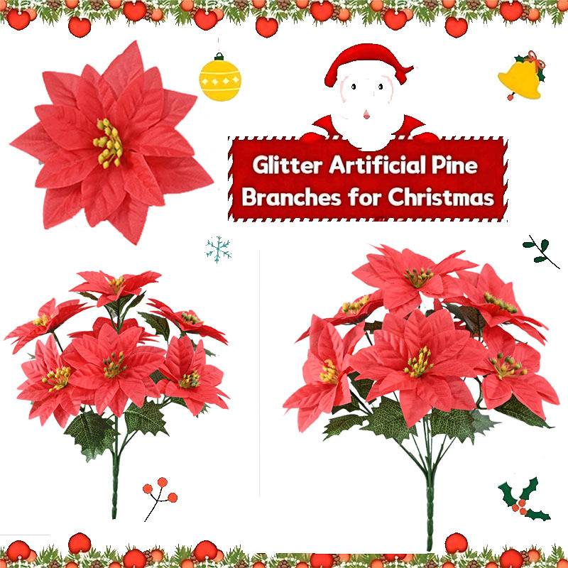 Simulación de flores 7 flores de Navidad flores falsas hojas espinosas una decoración de Navidad poinsettia flores de Navidad explosión