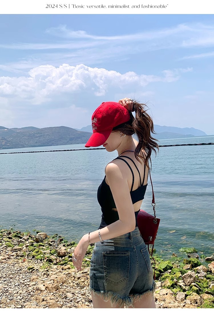 Backless Slim Fit Summer Cami Top with Built-in Bra
